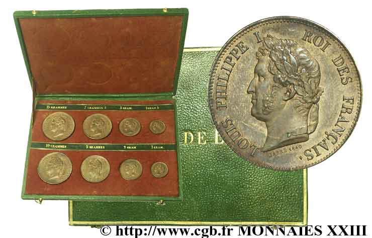 Boîte contenant 8 essais, refonte des monnaies de cuivre 1840 Paris  SC 