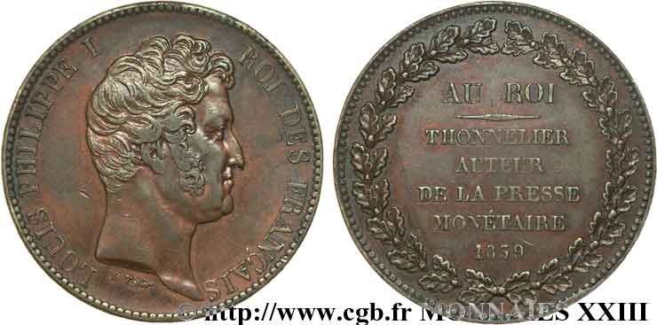 Essai module de 5 francs en cuivre 1839 Paris VG.-  SS 