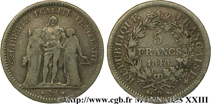 5 francs Hercule Deuxième république 1848  Lyon F.326/3 TB 