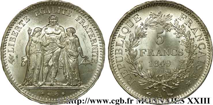 5 francs Hercule, IIe République 1849 Paris F.326/5 fST 