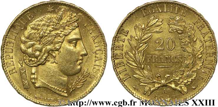 20 francs or Cérès 1849 Paris F.529/1 EBC 