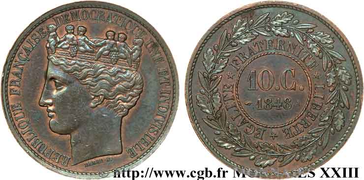 Concours de 10 centimes Br, essai de Barre 1848 Paris VG.3132  AU 