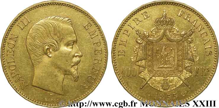100 francs or Napoléon III tête nue 1855 Paris F.550/1 TTB 