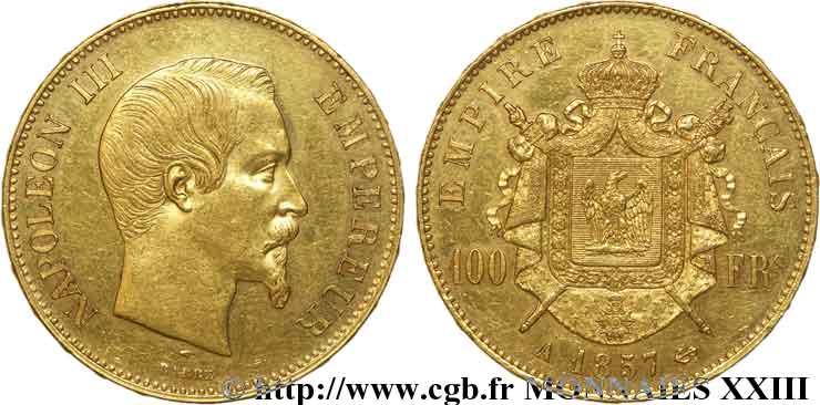 100 francs or Napoléon III tête nue 1857 Paris F.550/4 MBC 