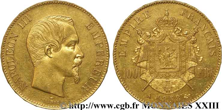 100 francs or Napoléon III tête nue 1858 Paris F.550/5 EBC 