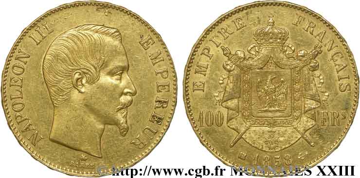 100 francs or Napoléon III tête nue 1858 Strasbourg F.550/6 TTB 