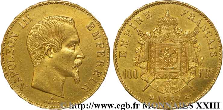 100 francs or Napoléon III tête nue 1859 Strasbourg F.550/8 BB 