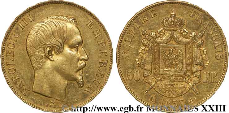 50 francs or Napoléon III, tête nue 1857 Paris F.547/4 TTB 