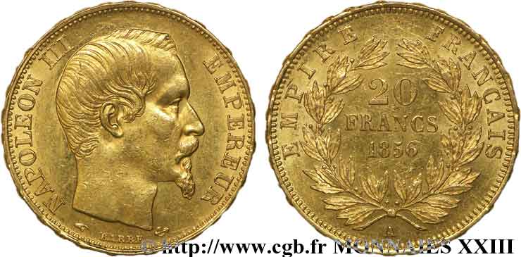 20 francs or Napoléon III, tête nue 1856 Paris F.531/9 AU 