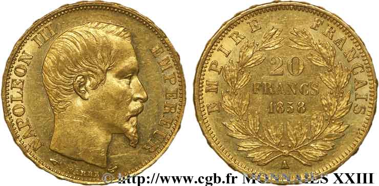 20 francs or Napoléon III, tête nue 1858 Paris F.531/13 VZ 