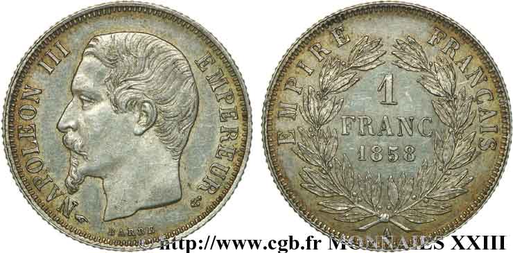 1 franc Napoléon III, tête nue 1858 Paris F.214/11 AU 