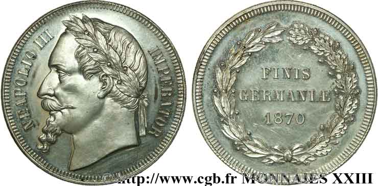 Module de 5 francs  Finis Germaniæ  en argent 1870 Bruxelles VG.3758  SC 