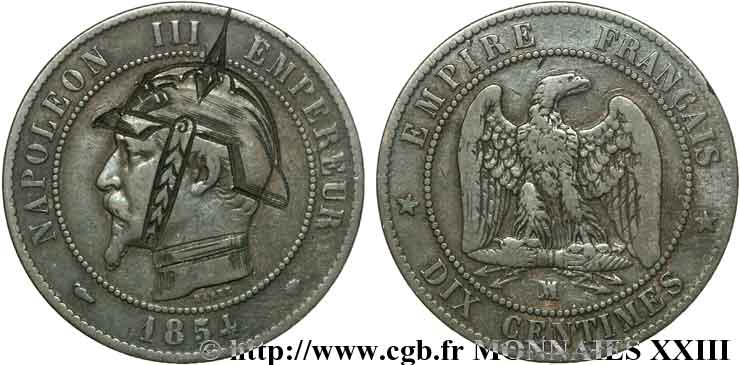 Monnaie satirique, module de dix centimes, regravée 1854 Marseille F.133/17 TB 