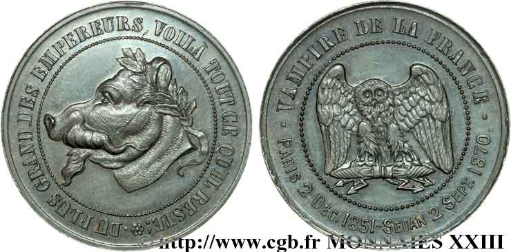 Monnaie satirique, module de 10 centimes à la tête de cochon 1870  Coll.41  SC 