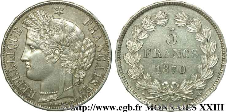 5 francs Cérès sans légende 1870  Paris F.332/1 TTB 