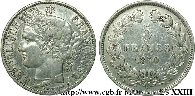 5 francs Cérès sans légende 1870 Bordeaux F.332/5 BB 