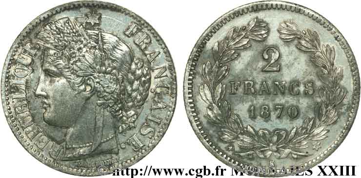 2 francs Cérès, sans légende 1870 Bordeaux F.264/2 MBC 