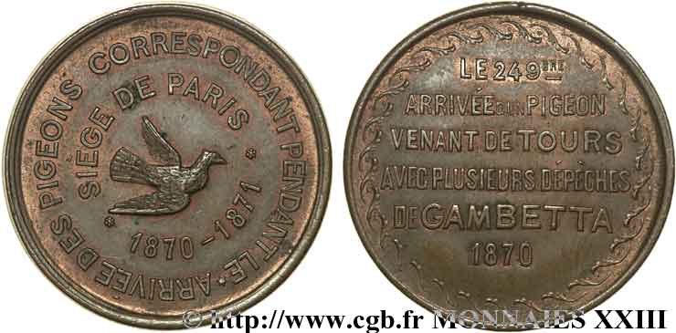Essai au module de 10 centimes, pigeons voyageurs 1870 Paris Fl.845  EBC 