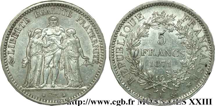 5 francs Hercule 1871 Paris F.334/3 TTB 