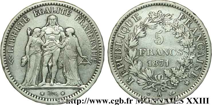 5 francs Hercule 1871 Paris F.334/3 BB 