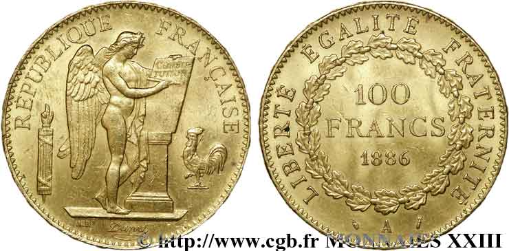 100 francs génie, tranche inscrite en relief Dieu protège la France 1886 Paris F.552/7 SS 