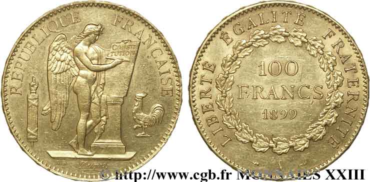 100 francs génie, tranche inscrite en relief Dieu protège la France 1899 Paris F.552/12 XF 