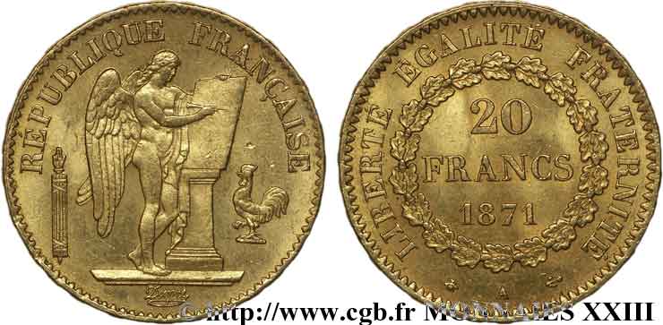 20 francs génie, Troisième république 1871 Paris F.533/1 AU 