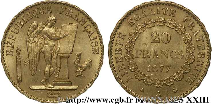20 francs génie, Troisième république 1877 Paris F.533/5 VZ 