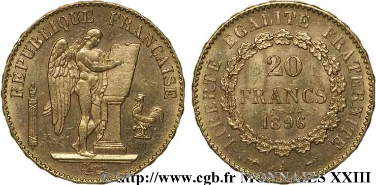 20 francs génie, Troisième république 1896 Paris F.533/20 SPL 