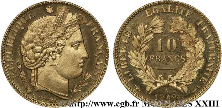 10 francs Cérès, Troisième république 1889 Paris F.508/2 MS 