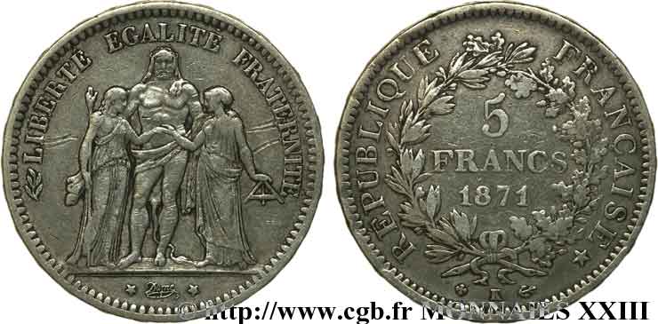 5 francs Hercule 1871 Bordeaux F.334/5 VF 