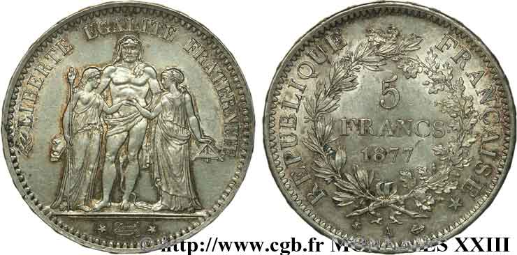 5 francs Hercule 1877 Paris F.334/19 EBC 