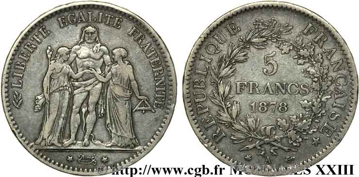 5 Francs Hercule 1878 Paris F.334/21 XF 