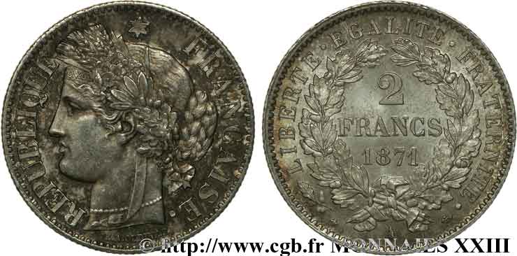 2 francs Cérès, avec légende 1871  Paris F.265/4 SUP 