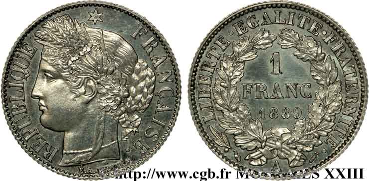 1 franc Cérès Troisième république 1889 Paris F.216/11 MS 