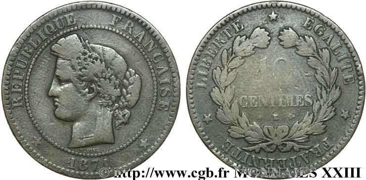 10 centimes Cérès 1871 Bordeaux F.135/7 BC 