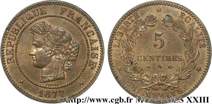5 centimes Cérès 1877 Paris F.118/15 EBC 