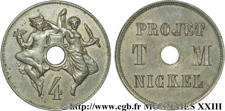 Essai de 4 centimes Michelin en nickel 1889  VG.4110  SUP 