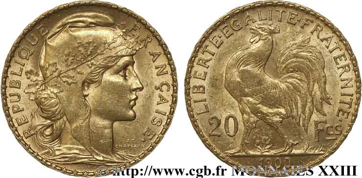 20 francs Coq, Dieu protège la France 1900 Paris F.534/4 EBC 