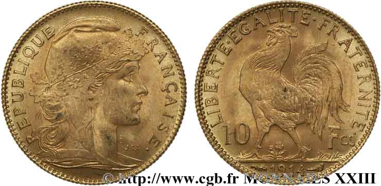 10 francs Coq 1914 Paris F.509/14 AU 