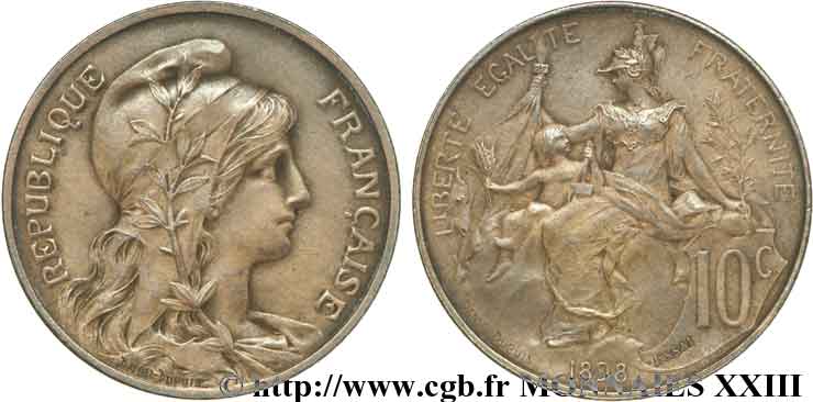 Essai de 10 centimes Daniel-Dupuis en bronze, flan mat 1898 Paris F.136/3 VZ 