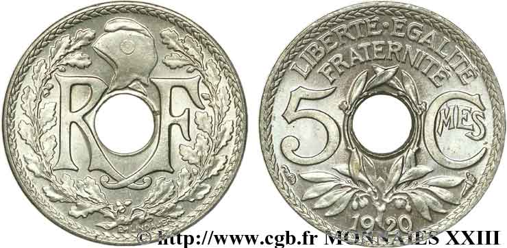5 centimes Lindauer, grand module 1920 Paris F.121/4 FDC 