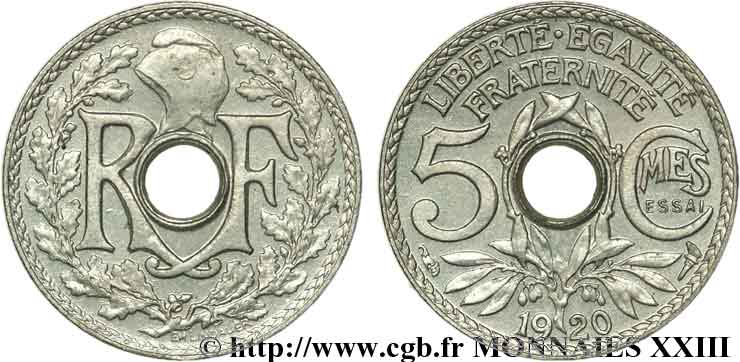 Essai - piéfort de 5 centimes Lindauer en cupro-nickel 1920 Paris F.122/1P SC 