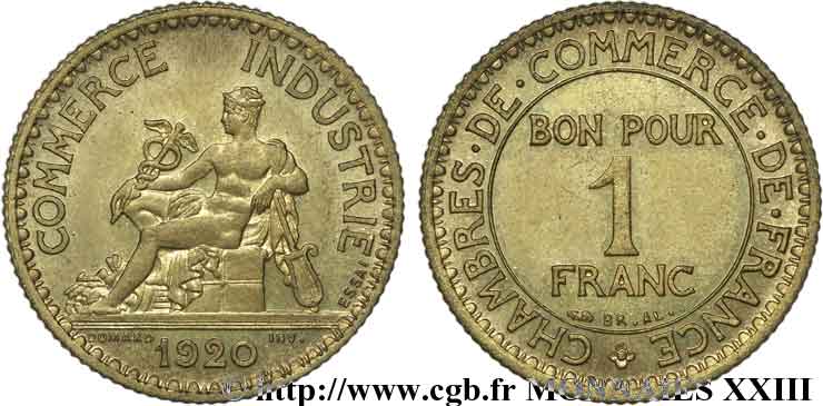 Essai de 1 franc Chambres de commerce bronze-aluminium 1920 Paris F.218/1 fST 