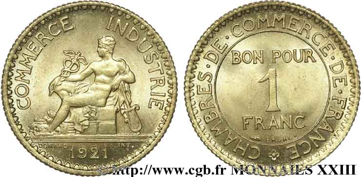 1 franc Chambres de commerce 1921 Paris F.218/3 FDC 