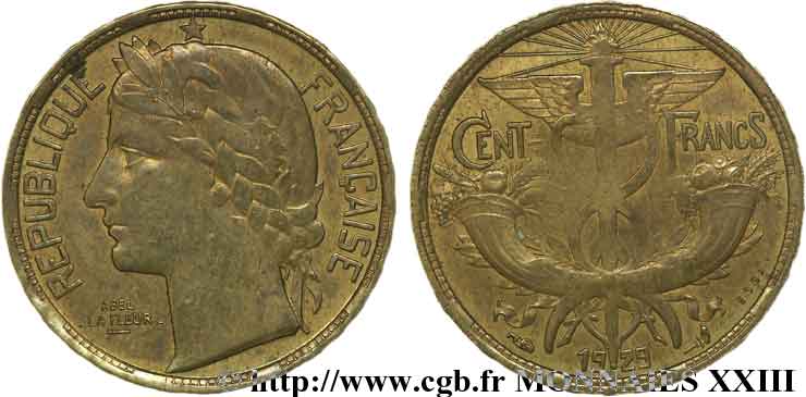 Essai de 100 Francs, La Fleur, Bronze-Aluminium 1929 Paris VG.5220  MBC 