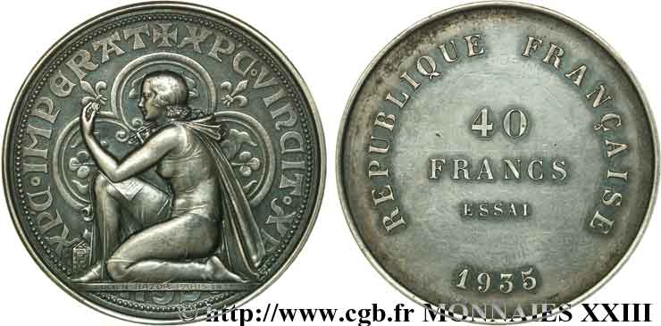 Essai de 40 Francs par Bazor n.d. Paris VG.5405  SUP 