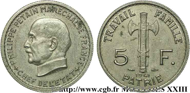 5 francs Pétain 1941 Paris F.338/2 SPL 