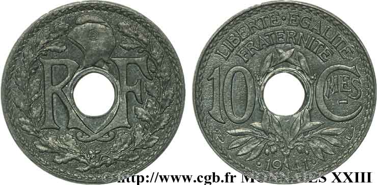 Piéfort 10 centimes Lindauer en zinc, Cmes souligné et millésime avec points, sans le mot ESSAI 1941 Paris F.140/2P MS 