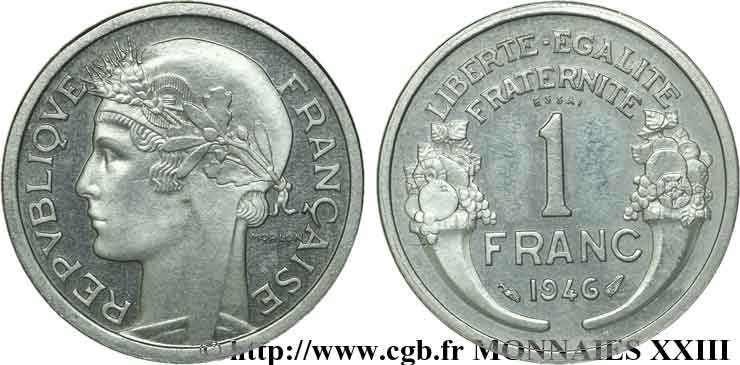Essai - piéfort de 1 franc Morlon 1946 Paris F.221/9P MS 